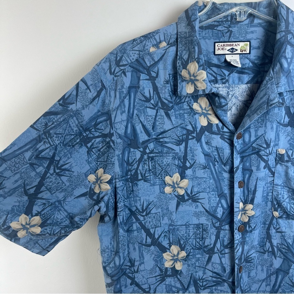 Caribbean Joe Men’s Silk Hawaiian Shirt Large Tropical Blue Short Sleeve Bamboo - Picture 5 of 8